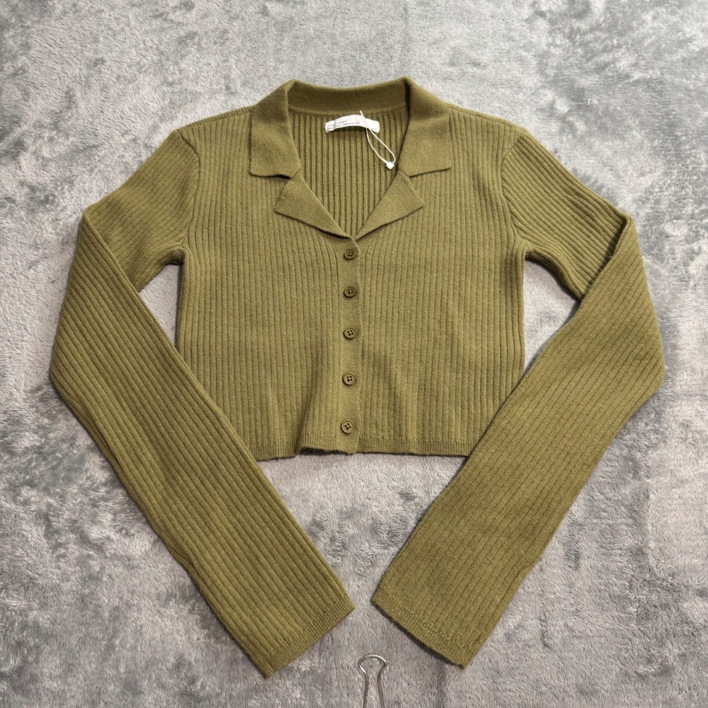 Oak + Fort Olive Green Ribbed Knit Button Down Cardigan Sweater XS CG-10784-W